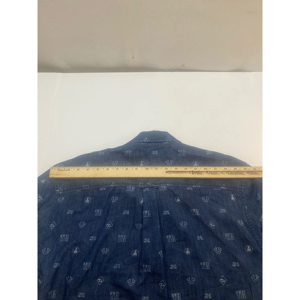 True Religion Denim Button Down Shirt XX‎ Large Slim Fit Mono Print